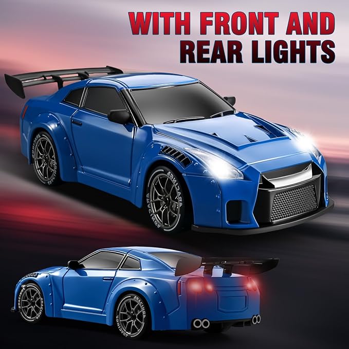ACAMMZAR RC Drift Car Pro Upgraded with Gyro 1:24 Full Proportional Remote Control Car 25KM/H 4WD High Speed RC Cars with Lights Extra Racing Tires Vehicle for Adults Kids Boys Girls Blue