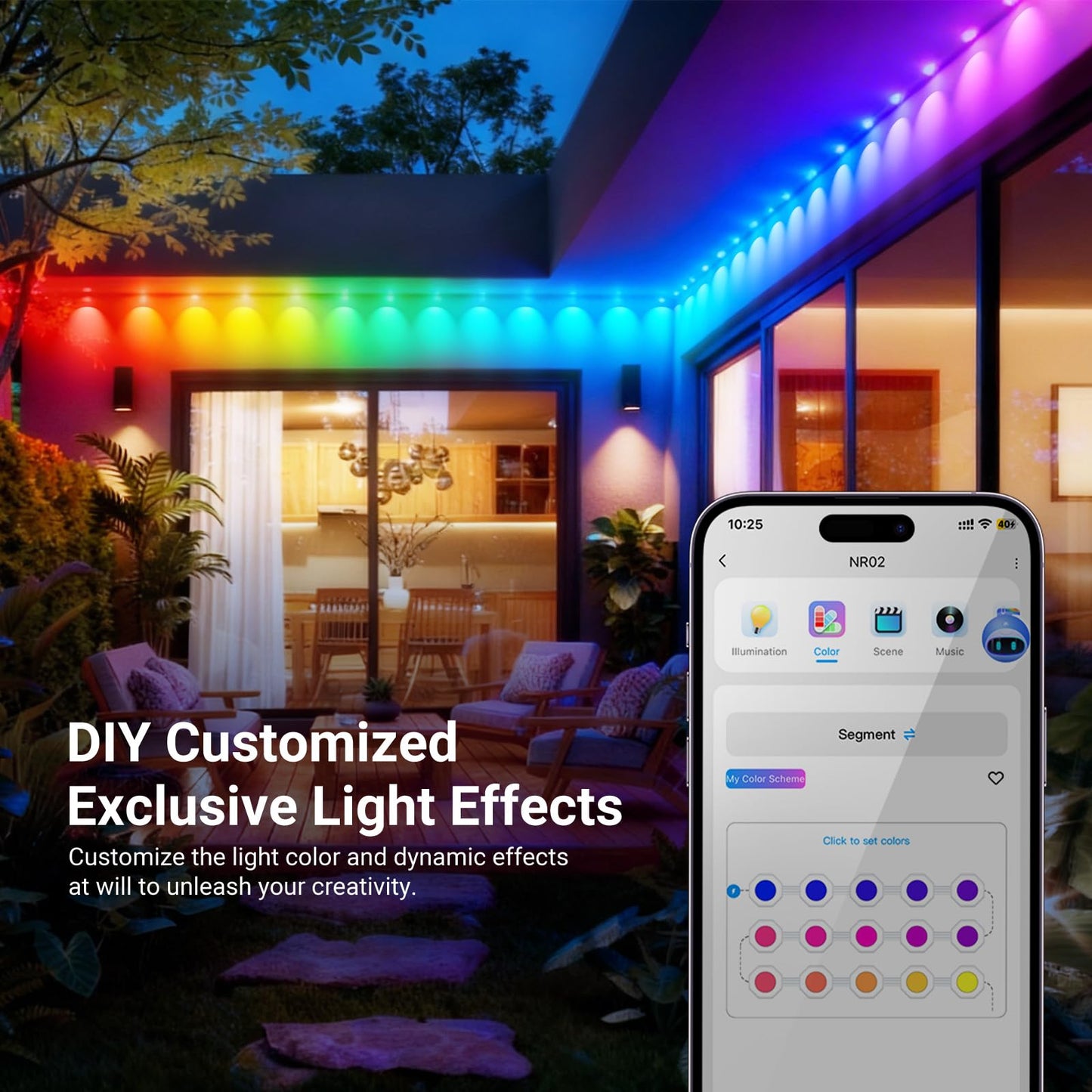 NEEWER 144ft Permanent Outdoor Lights for House Decor, Smart AI RGBCW Outside Eaves String Christmas Lighting with 90 LED Lights App Control 50+ Scenes IP65 Waterproof, Compatible with Alexa, NR02