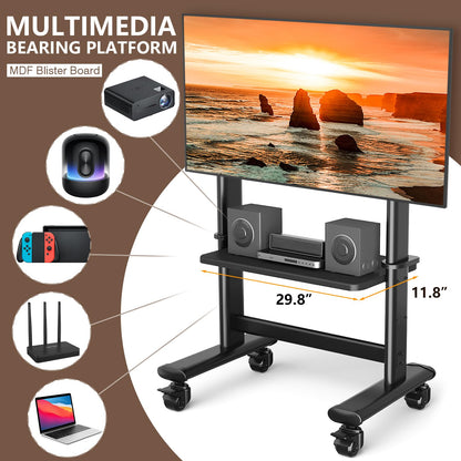 Mobile TV Cart Rolling TV Stand with Wheels for 55-120 Inch LCD LED Flat Curved Screens up to 250 lbs, Max VESA800x600 mm Heavy Duty Portable Floor TV Stand Large Base Trolley Height Adjustable