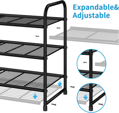 Simple Trending 3-Tier Stackable Shoe Rack - Expandable Adjustable Storage Organizer | Black Wire Grid