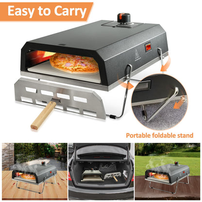 AJinTeby Outdoor Gas Pizza Oven, Portable Propane Pizza Maker with Stone Baffle Door Peel and Cutter Gas Cooker, Pizza Grilling Stove for Outdoor Indoor Kitchen, Grey