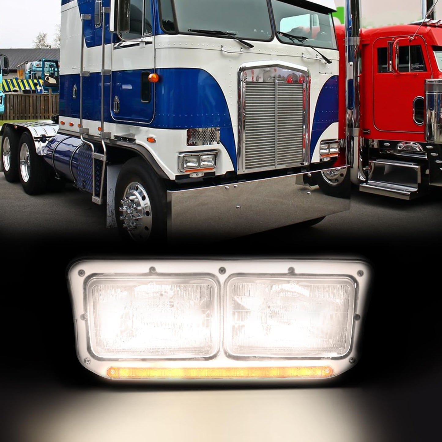 LEAVAN Headlights Assembly Fit for Kenworth T400 T600 T800 W900 K100 C500, Peterbilt 378 379, Western Star 4900 (with LED DRL)
