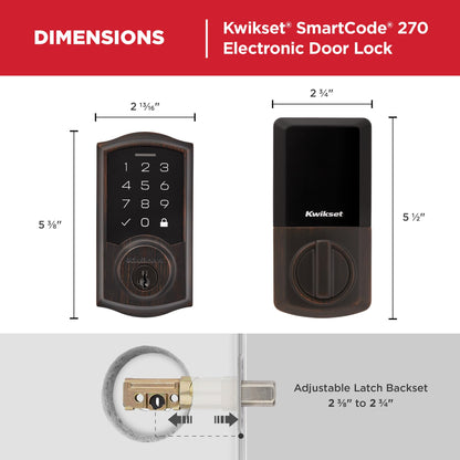 Kwikset SmartCode 270 Keyless Entry Electronic Touchpad Deadbolt Door Lock with Auto-Lock, Custom User Codes, Advanced Security in Satin Nickel Traditional