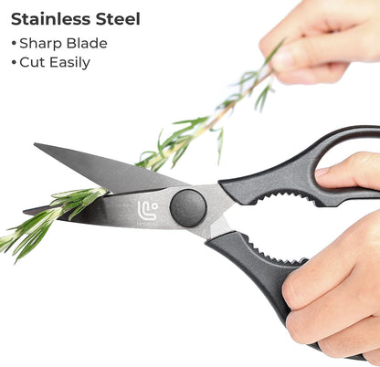 Linoroso Kitchen Shears - Heavy Duty Scissors with Magnetic Holder | Dishwasher Safe, Japanese Steel for Meat & Vegetables, Black