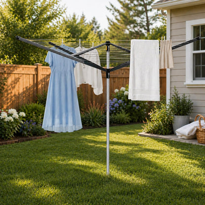 SUPTINWEAR 196FT Rotary Clothesline Outdoor, 88LB Heavy Duty Umbrella Dryer, Foldable 4 Arm 360° Rotating, Adjustable Height Laundry Drying Rack with Ground Spike for Yard