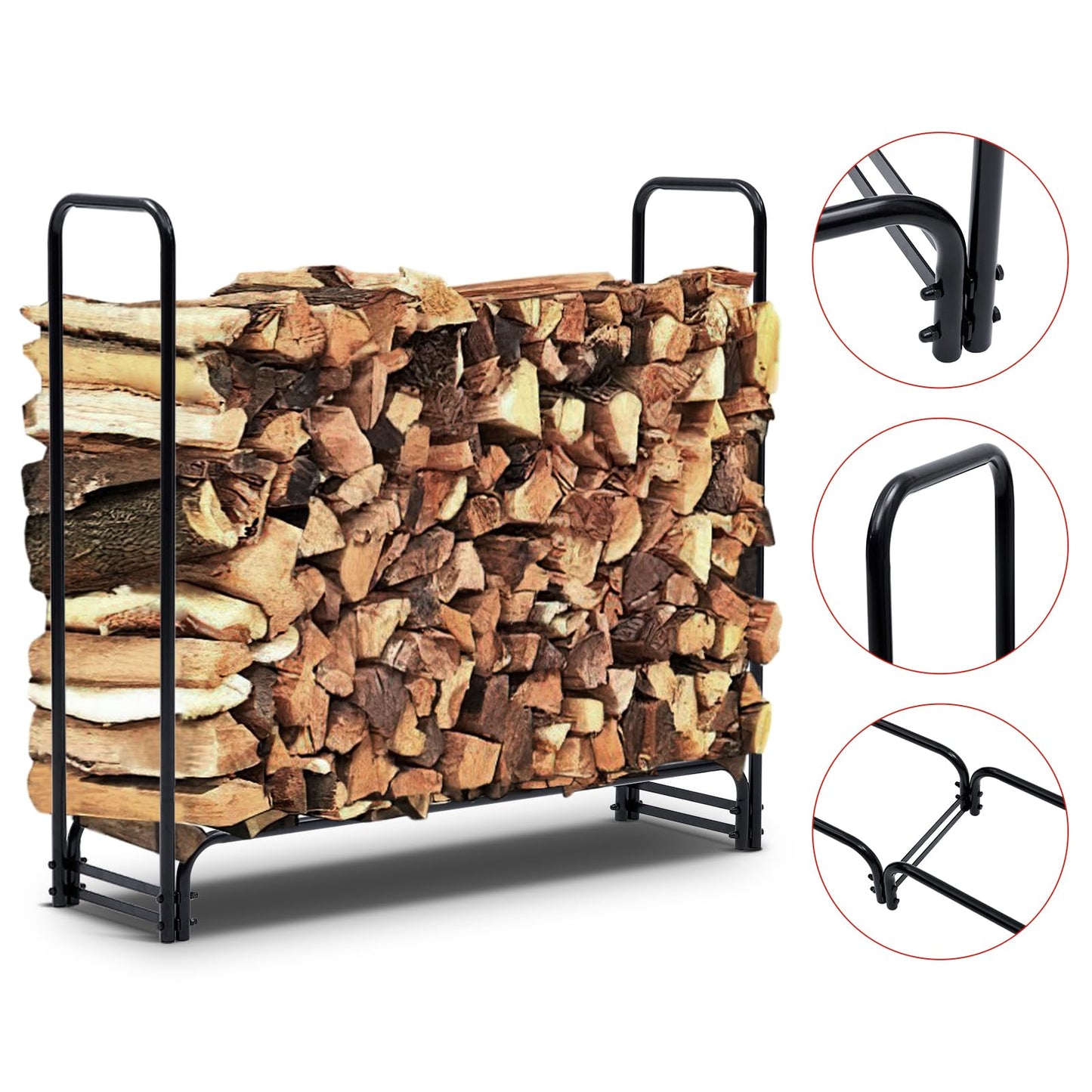 GarveeLife 12 ft Firewood Rack Outdoor with Cover, 3/4 Cord of Outdoor Firewood Storage, 1320 LB Load Capacity Heavy Duty Firewood Holder for Fireplace, Patio, Log Storage Rack