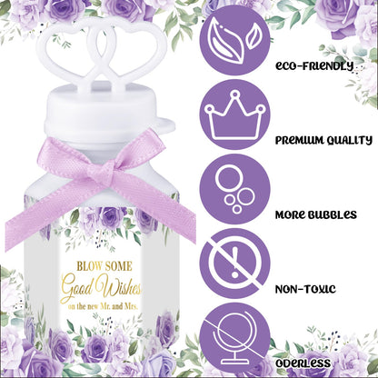 LaRandom 150 Pcs Purple Floral Wedding Bubbles Bulk with Bubble Solution Wedding Mini Bubble Gifts Mini Heart Wand for Anniversary, Engagement, Bridal, Valentine's Day, Gift for Adult Couple