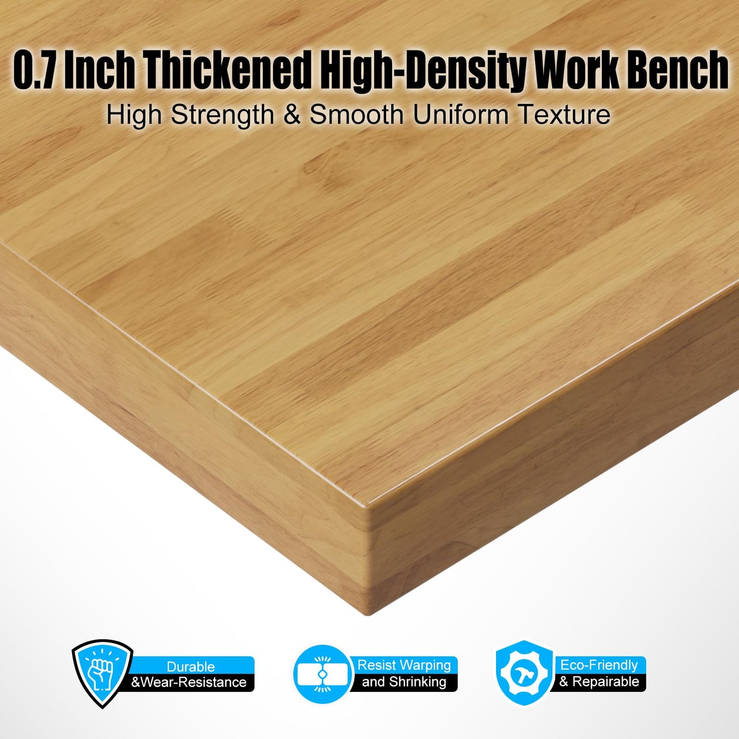 48” Chipboard Wood Work Bench Work Table, Heavy-Duty Adjustable Workbench with Power Outlets, 3000 Lbs Capacity Tool Bench Workstation for Garage, Workshop