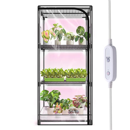 SpeePlant Indoor Greenhouse with Grow Light, 4-Tier Plant Stand with Zippered PVC Tent, Ventilation Window, Bottom Pouch, 20W Full Spectrum Plant Light with Timer for Seed Starting, 27"L x 19"W x 59"H