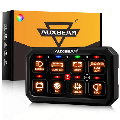 Auxbeam Switch Panel RGB 5 Inch Large 8 Gang Switch Panel RA80 XL Toggle Momentary Pulsed 12V Switch Panel for Car Truck SUV RV Camper Van Offroad Accessories 3 Years Warranty