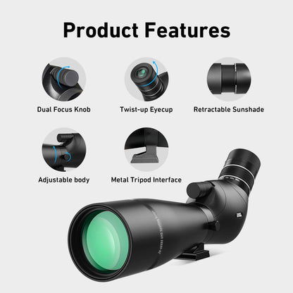 Spotting Scope 20-60x80, Dual Focusing ED Spotting Scopes, FMC Lens, BAK4 Ultra High Definition Spotter Scope with Tripod, Phone Holder, Carrying Bag
