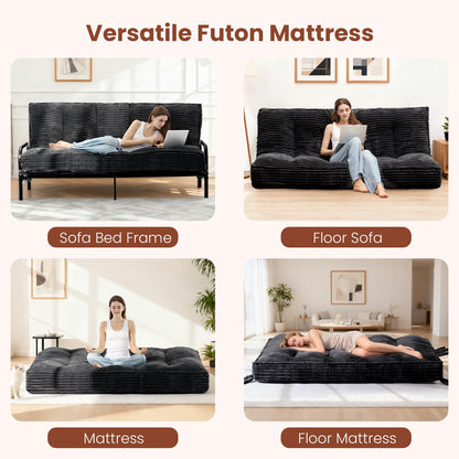 feliz home 10" Futon Mattress Full Size,Futons Sofa Couch Bed with Straps, Thick Corduroy Floor Mattress for Adults, Roll Up Folding Mattress Shredded Foam Filling, Medium Firm(Frame Not Included)