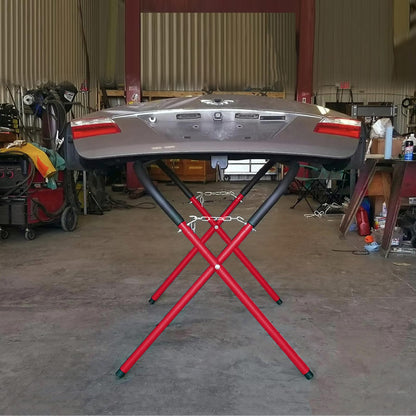 Portable Workbench Folding Work Stand, 2Pack 1,000 Pound Capacity Foldable Work Table, Heavy-Duty Bumper Stand for Garage and Shop in Red