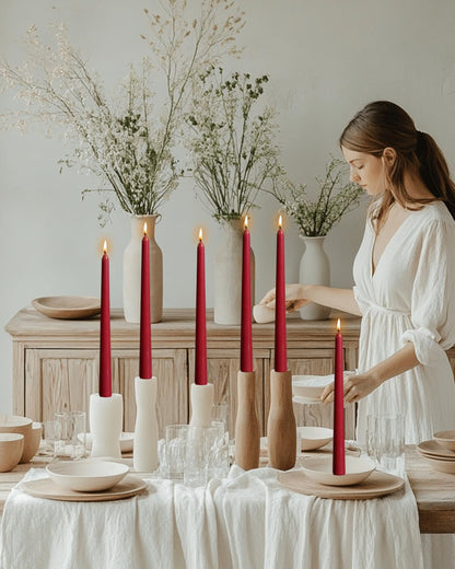 10 Inch Wine Red Taper Candles-Dripless Unscented Tapered Candle Smokeless Candlestick Long Slow Burning 8 Hours Tall Sticks for Christmas Wedding Dinner Parties 12 Pack