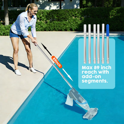 CZYBYTE Handheld Pool Vacuum Cleaner, Rechargeable Pool Bottom Cleaner with Strong Suction, 1 H Runtime, 89 inchs Extension Pole,for Above Ground/Inground Pools, Spas and Hot Tubs, Grey