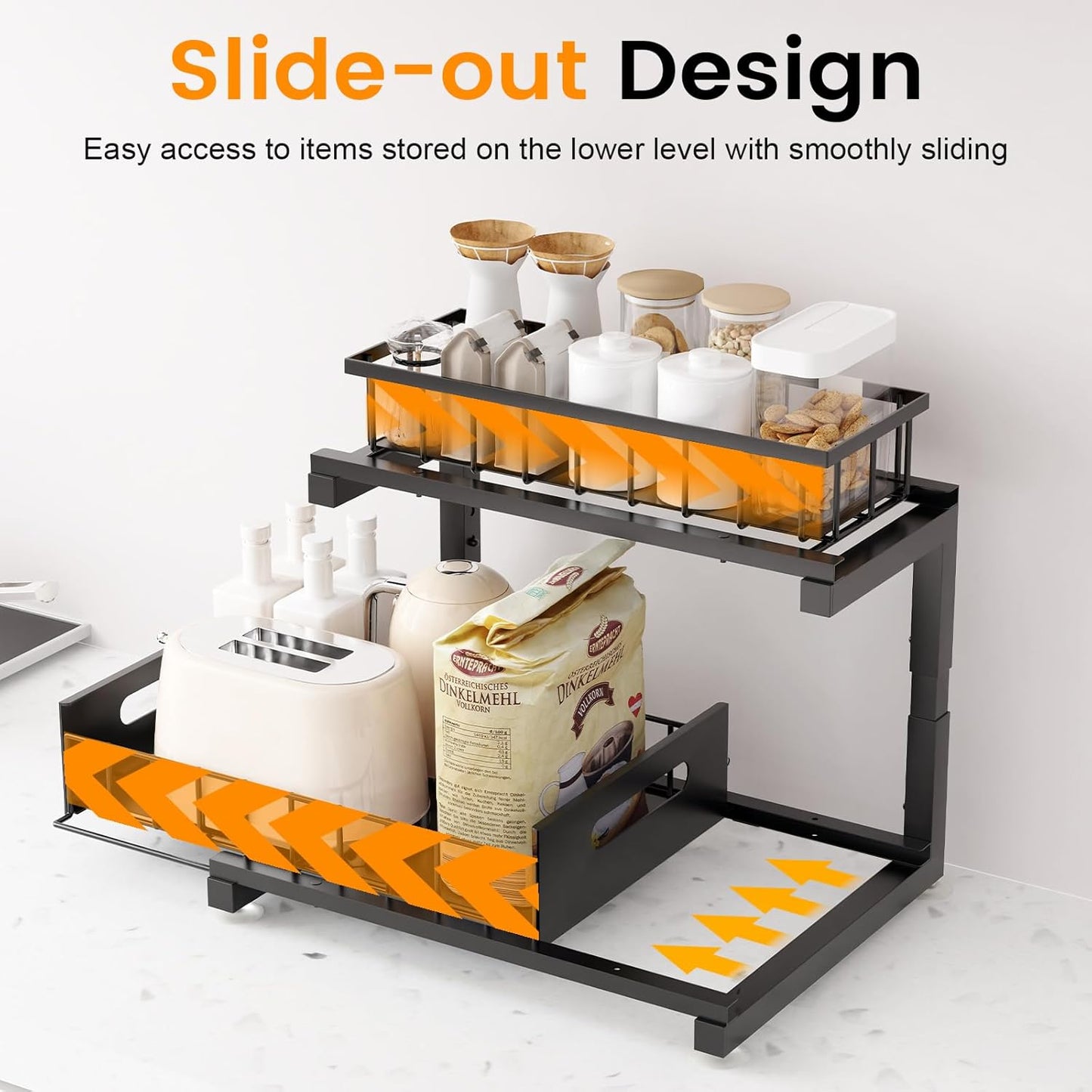 Under Sink Organizer by [Brand Name] - Heavy Duty Metal Pull-Out Cabinet Shelf | Adjustable Multi-Purpose Storage (Black, 2-Pack)