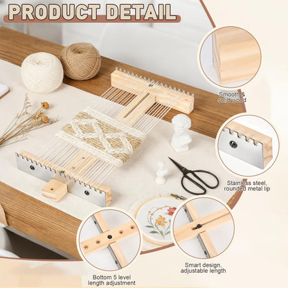Adjustable Tapestry Weaving Loom, Wooden Craft Weaving Loom Kit, Small Expandable 4.72in to 13in, Wooden Frame to Handcraft Art for Beginners Experts, Wood Weaving Kit