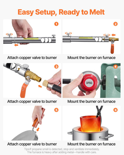 VEVOR 6KG Propane Melting Furnace Kit, Large Capacity Foundry Home Kilns, Blacksmithing Forge with Crucible & Tongs Kiln, Stainless Steel, for Metal Scrap Recycle, Gold Copper Silver Casting