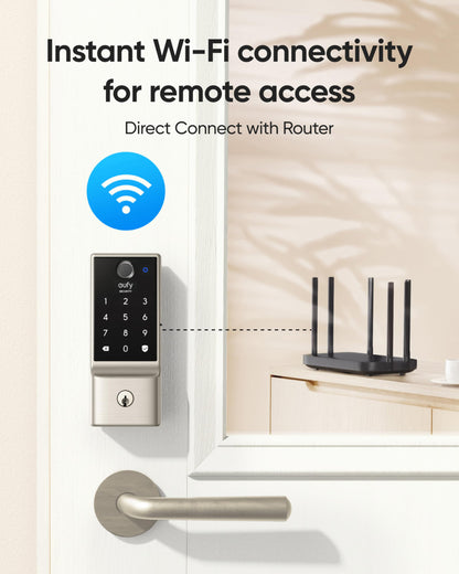 eufy Security Smart Lock C220 with Door Lever, Fingerprint Keyless Entry Door Lock, Built-in Wi-Fi, App Remote Control, Front Door Deadbolt, 8 Months Battery, Reliable Power, IP53 Waterproof