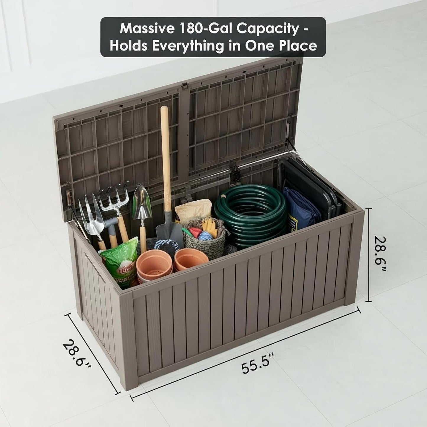Resin Deck Box 180 Gallon - Lockable Waterproof Outdoor Storage for Patio Furniture & Garden Tools