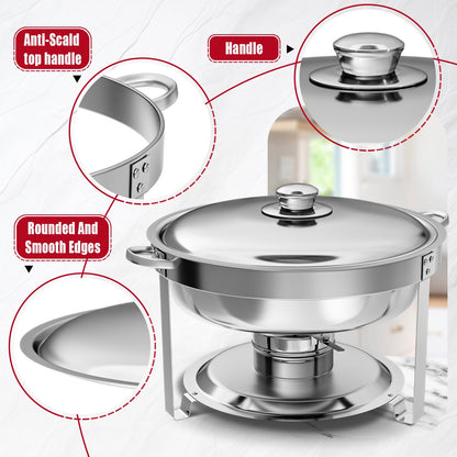 IMACONE Chafing Dish Buffet Set 4 Pack, 8 QT Rectangle & 5QT Round Stainless Steel Chafer for Catering, Chafers and Buffet Warmer Sets w/Food & Water Pan, Lid, Fuel Holder for Event Party Holiday