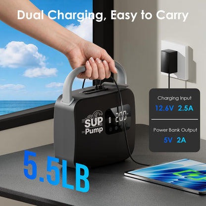 Paddle Board Electric Pump, Inflates 7 Boards on 18000mAh Battery, 20PSI Max Auto-Off, 5V/2A USB Port for Phone, Fast Inflation & Deflation for SUP Boat Pool Float-Black