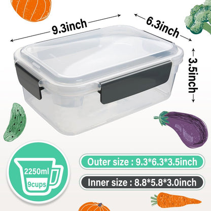 YORY 9 cup Plastic Food Storage Containers with Lids Nestable Freezer Dishwasher Safe Rectangle Meal Prep Container Set,5-Pack