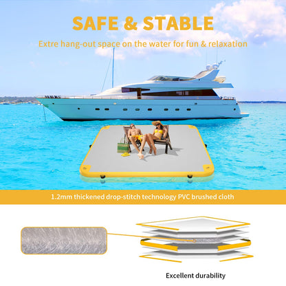 GONFLABLE 8x6ft Inflatable Floating Dock, Inflatable Water Platform Raft with Air Pump & Storage Bag, Floating Island Mat for Pool Lake Beach Ocean (Yellow, 8 x 6ft)