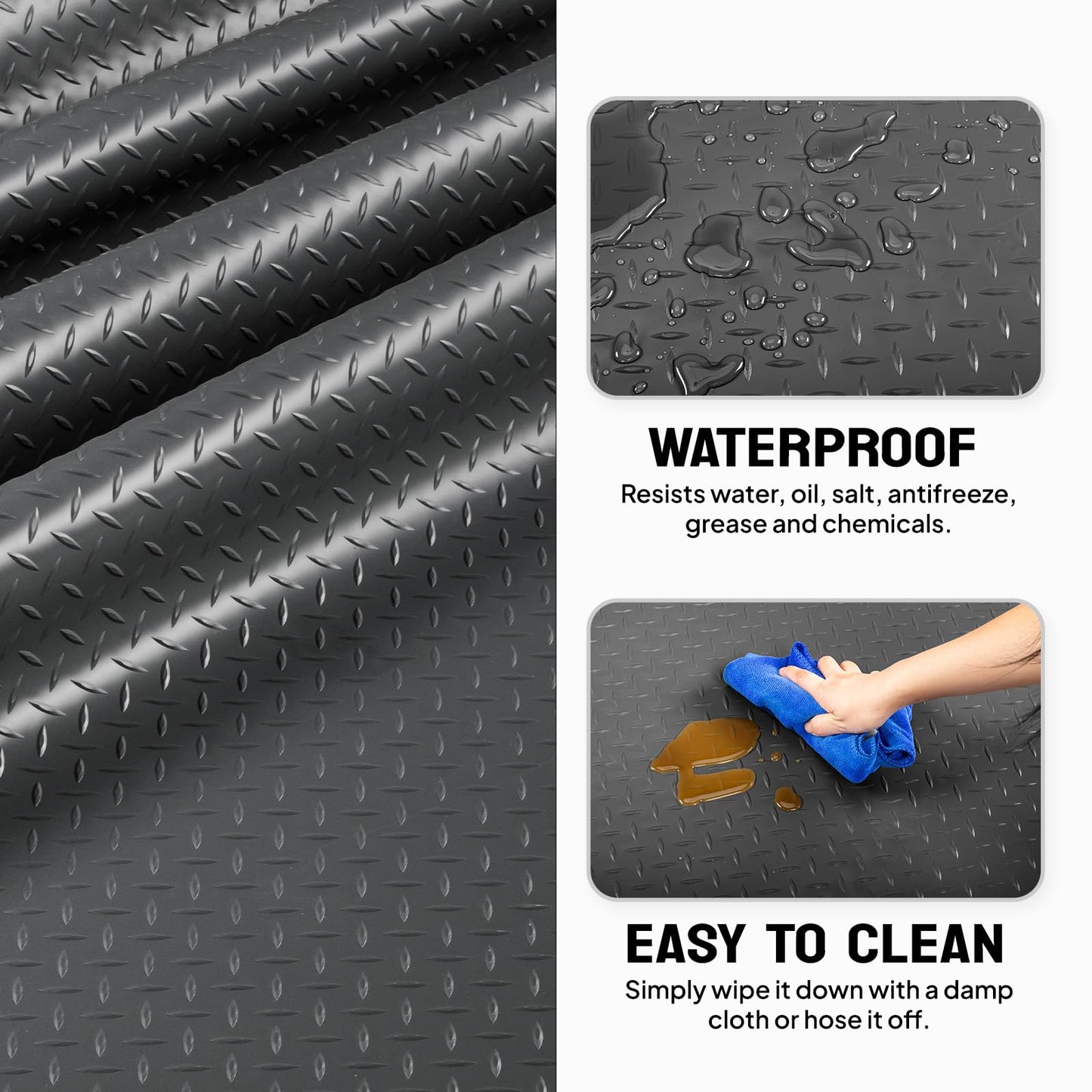 TUFFIOM 7.5 x 17 FT Garage Floor Mat, Thickened Diamond Plate PVC Garage Mats Flooring Roll for Under Car, Garage Car Parking Mats for Compact SUVS, Sports Car