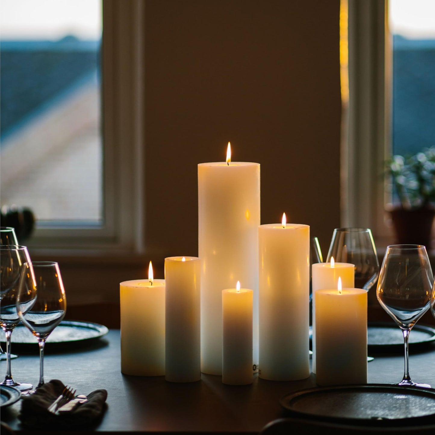 Pillar Candles, Handmade in Europe, 4 Pack – RSPO Certified, Dripless & Smokeless Velas, Long Burning Candles 70 Hours per Large Candle, Unscented Candle Set (4 pcs, Ø 2.8 in x H 4.7 in, Off-White)