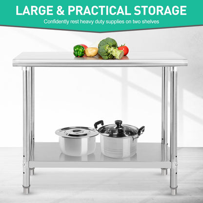 48x30 Inch Stainless Steel Prep Table, Heavy-Duty Commercial Work Table with Adjustable Undershelf for Restaurant, Kitchen & Home Use
