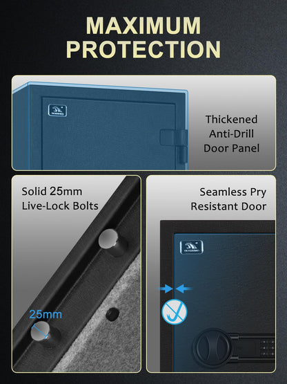 TIGERKING Fireproof Safe Box, 3.47 Cubic Feet Home Safe Box with Drawer, Large Steel Digital Safes for Home and Office