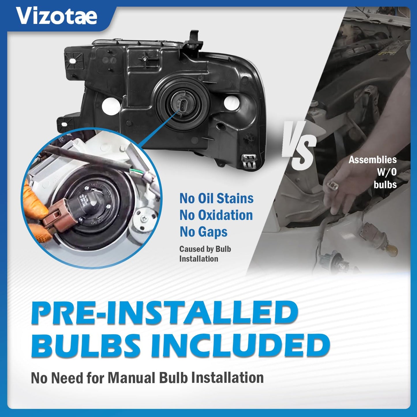 Vizotae Headlights for 2004-2008 Ford F150, for 2006-2008 Lincoln Mark LT Halogen Headlamp Replacement, High/Low Beam W/Bulbs, Driver & Passenger Side