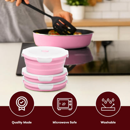 Vdomus Collapsible Food Storage Containers - Leak Proof, Microwave Safe - 40.5oz/1.2L Airtight Silicone Food Containers - Meal Prep Collapsible Bowls with Lids - Set of 3 - Green