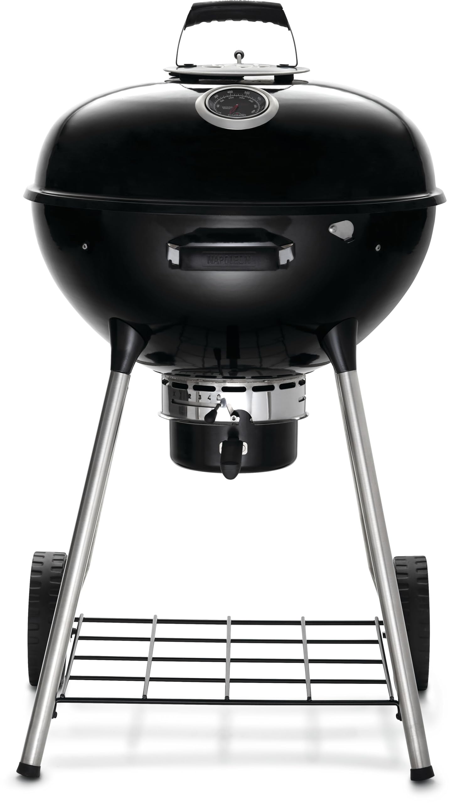 Napoleon NK22 Premium Charcoal Kettle Grill, Black, Porcelain-Enameled Lid and Bowl, Chrome-Plated Cooking Grid