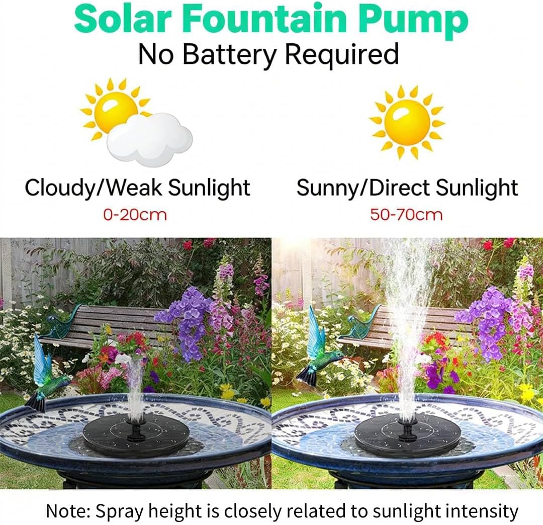 Solar Bird Bath Fountain Pump by 9V - 3.5W Free Standing Water Sprinkler with Solar Panel