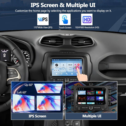 CAMECHO 4+64G Car Radio Stereo for Jeep Renegade 2015-2020 / Jeep Compass 2017-2020 (for Small Display), 7" IPS Touch Screen Head Unit with Android 15 CarPlay Android Auto GPS Bluetooth Type-C