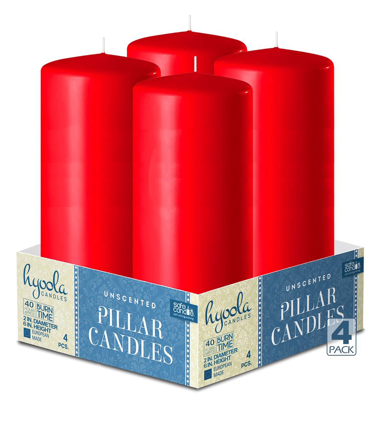 Hyoola Red Pillar Candles 2x6 Inch - 4 Pack Unscented Pillar Candles - European Made