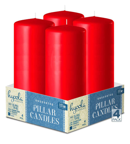 Hyoola Red Pillar Candles 2x6 Inch - 4 Pack Unscented Pillar Candles - European Made
