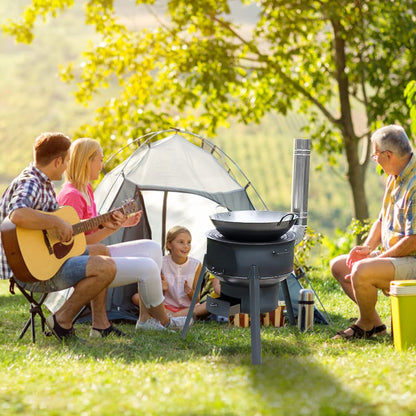 Coal Wood Stove, 1 Set Of Multifunctional Portable Removable Iron Firewood Cooking Stove, Mobile Camping Stove for Outdoor Camping, Tent Heating, Fishing, Cooking (43 cm + 3 oven rings)