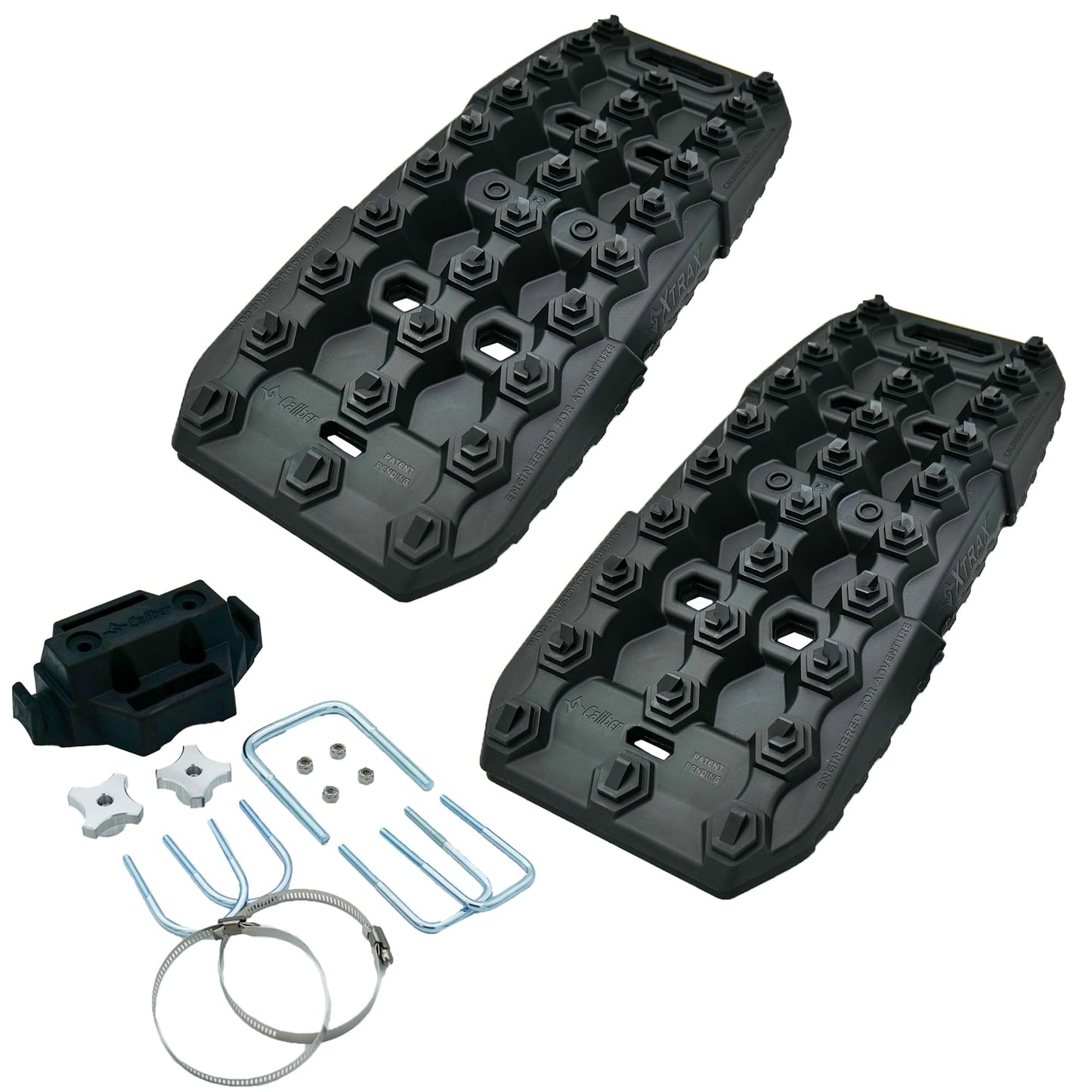 Caliber XTrax Off Road and Snow Recovery Traction Boards and Mounting Kit Bundle, Black
