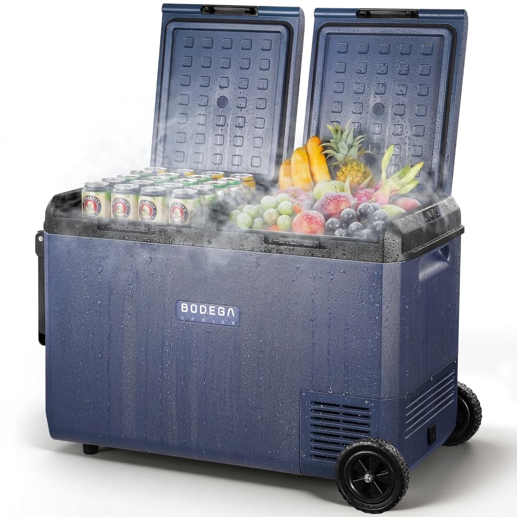 BODEGACOOLER 100QT Portable Car Refrigerator Freezer with Wheels, 12V Fridge Freezer, Electric Cooler for Car, -20℃ Car Freezer, 12 Volt Refrigerator Portable for Camping, RV, Travel, IPX4, Quiet