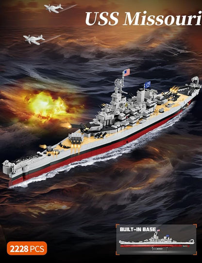 SEMKY Military Series USS Missouri BB-63 MOC Building Blocks and Engineering Toy（2228 Pieces）WW2 Warship for Kid and Military Fan