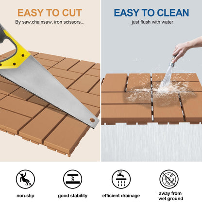 Goovilla Plastic Interlocking Deck Tiles, 36 Pack Outdoor Patio Flooring, 12"x12" Interlocking Decking Tile Outdoor All Weather Use, Waterproof Patio Pavers for Pool Balcony Backyard Porch, Khaki