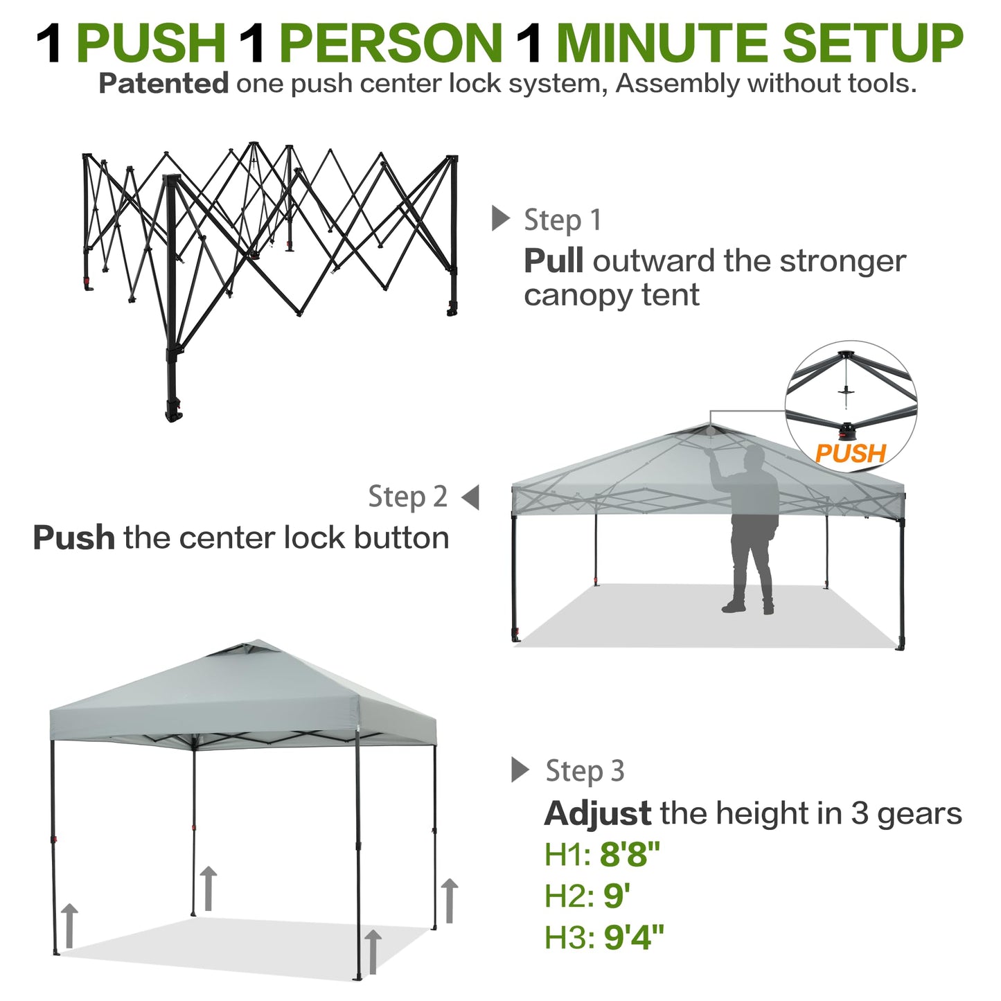 Tunbne 10'x10' Pop Up Canopy Tent with 1 Sidewall and 6 Pockets, One Push Setup, Instant Shade Tent with Vented Roof for Beach Patio Outdoor, Case, 8 Stakes, 4 Ropes, 4 Sandbags (Light Gray, 10x10)