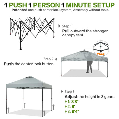 Tunbne 10'x10' Pop Up Canopy Tent with 1 Sidewall and 6 Pockets, One Push Setup, Instant Shade Tent with Vented Roof for Beach Patio Outdoor, Case, 8 Stakes, 4 Ropes, 4 Sandbags (Light Gray, 10x10)