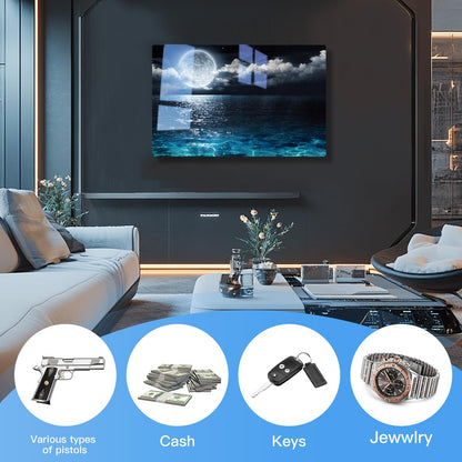 Moon Gun Safe for Handgun, Pistol Safe with Fingerprint & KEY Access, Moon Wall Art Glass Hidden Gun Storage with Decor Function For Wall-Mounted, Fathers Day Gift -18.8IN