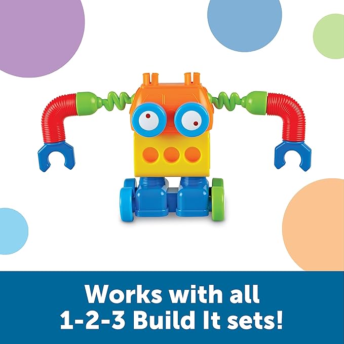 Learning Resources 1-2-3 Build It! Robot Factory - Building Toys Early Engineering and Science STEM Activities Fine Motor Skills Toddler Explorer Kit Construction Bots Boys and Girls Gifts