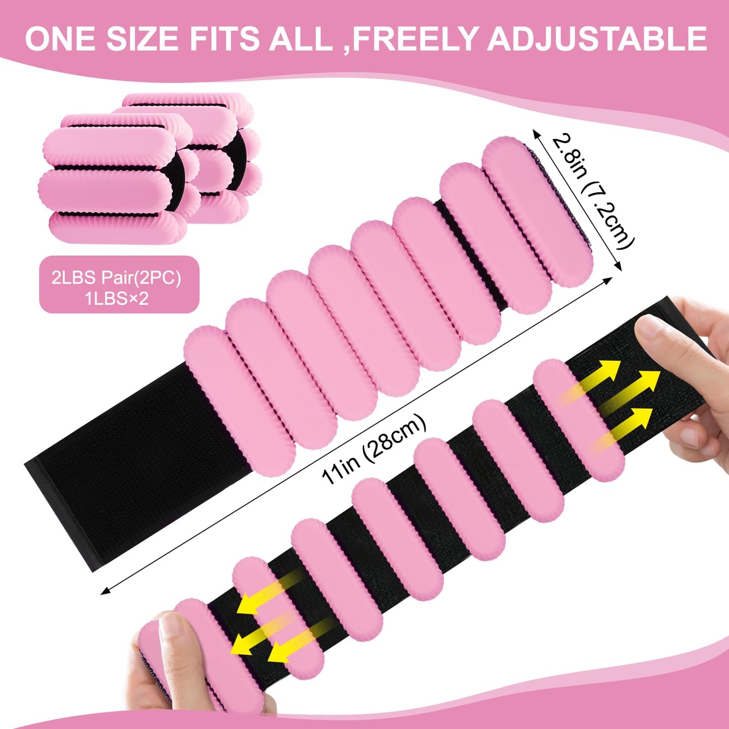 Wrist & Ankle Weights for Women, Wearable Strong Arm & Leg Weights Set of 2(1Lbs Each), Adjustable Ankle Weights for Walking, Yoga, Dance, Barre,Gym,Exercise,Pilates,Walking Running (Pink)
