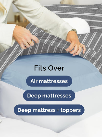Skiennix Extra Deep Split King Sheet Set - 7 Piece Cooling Bedding - Soft, Wrinkle-Free, Grey Stripes